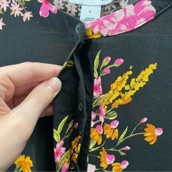 𝅺[l] Old Navy Black Long Sleeve Spring Floral Print Button-Down Tunic Top - Picture 5 of 14